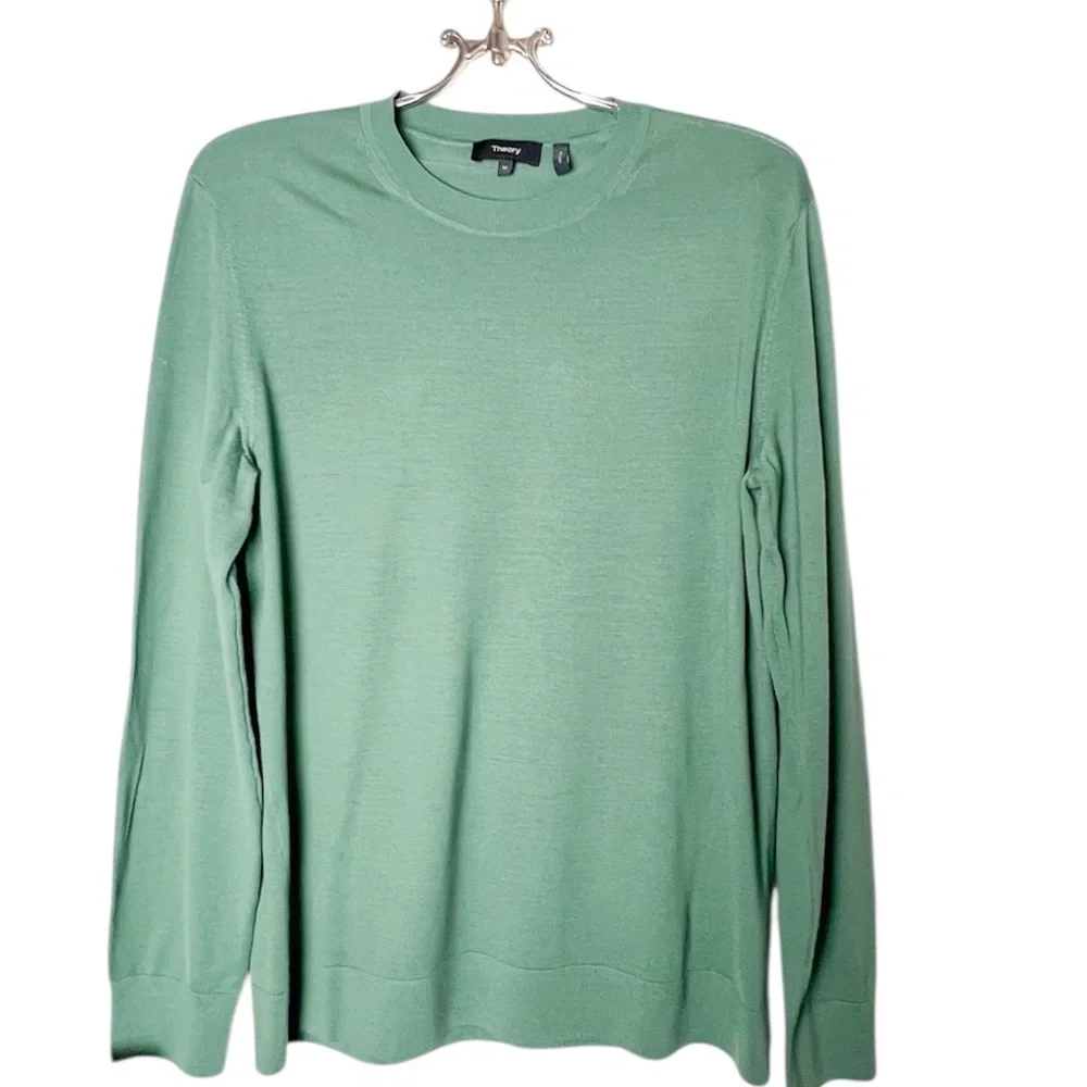Theory Men's Green Regal Wool Crewneck Sweater Size